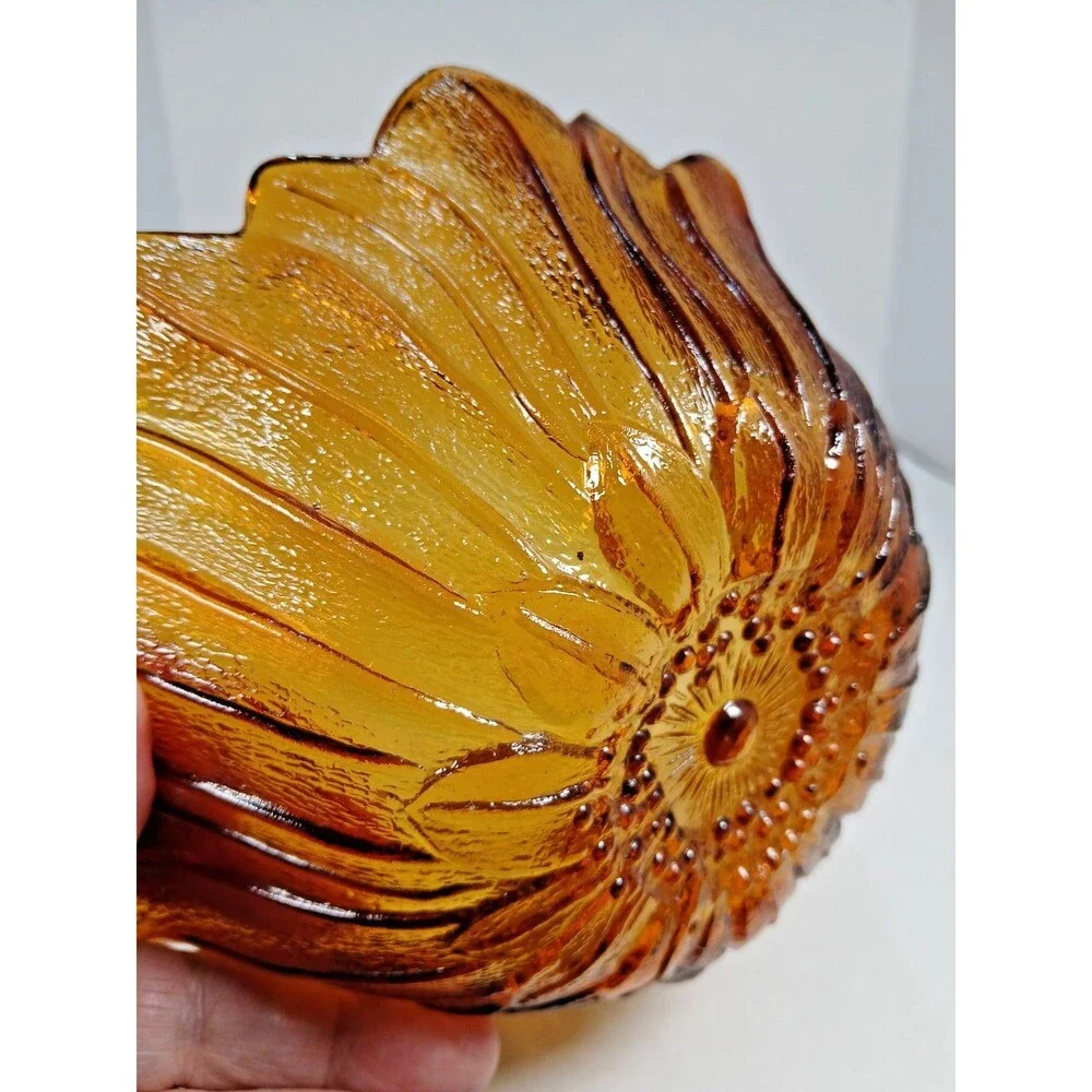 Vintage Indiana Amber Glass Sunflower Bowl Candy Dish